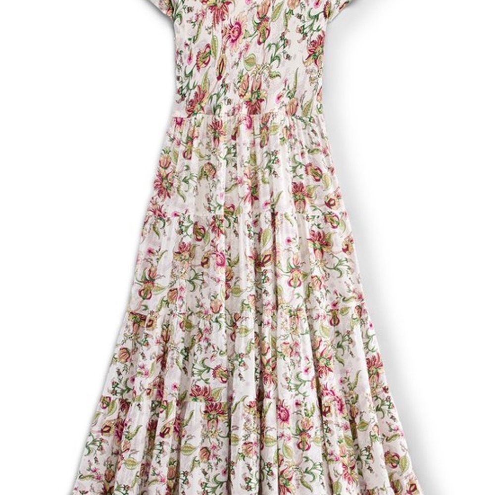 Soft Surroundings Pink and Green Smocked Tiered Sundress
